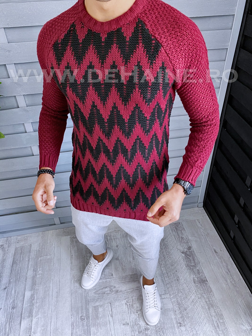 Pulover barbati gros slim fit bordo t3613 108-5*
